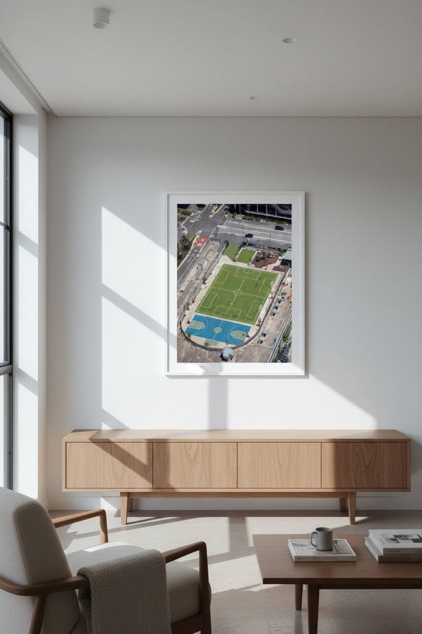 Aerial view of a sports complex.
