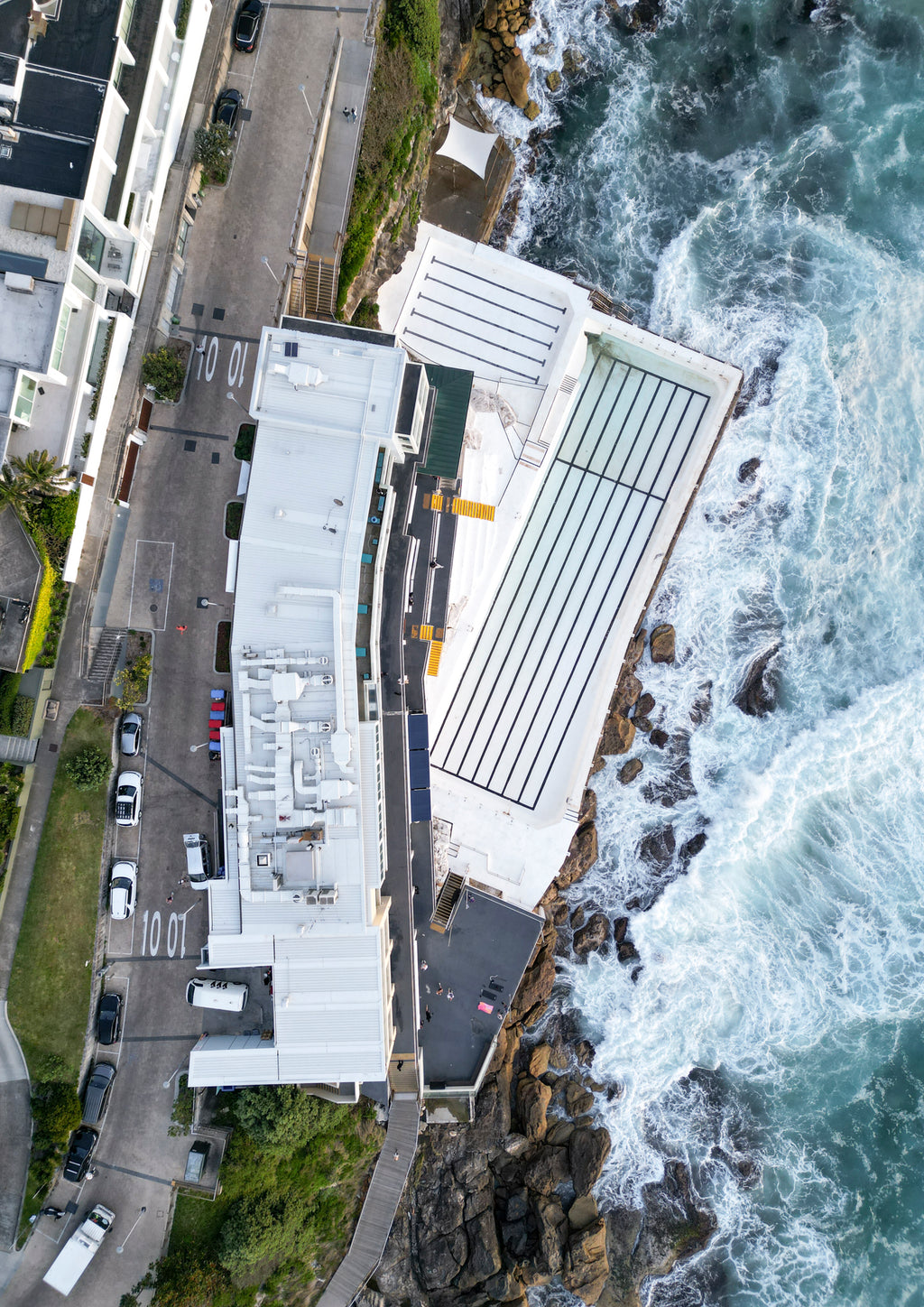 Aerial view of Bondi Icebergs, Sydney, Australia during the weekly cleaning