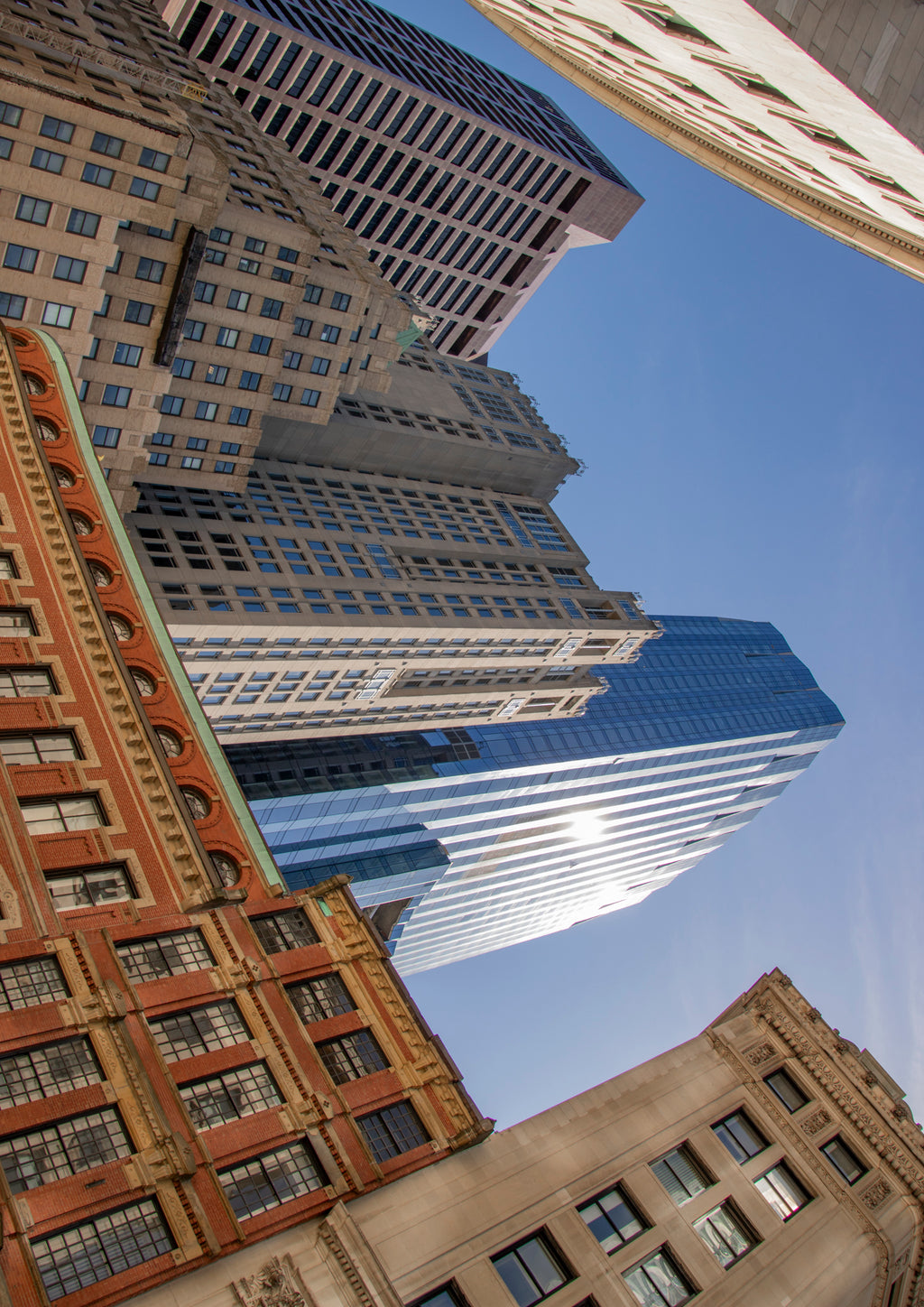 Tilt-shift effect of a cityscape with tall building in the center