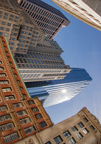 Tilt-shift effect of a cityscape with tall building in the center