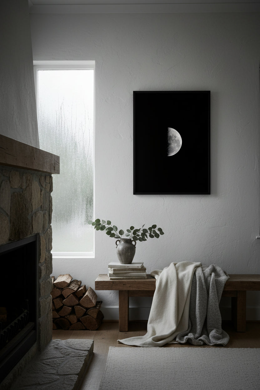 Half moon lit up at night