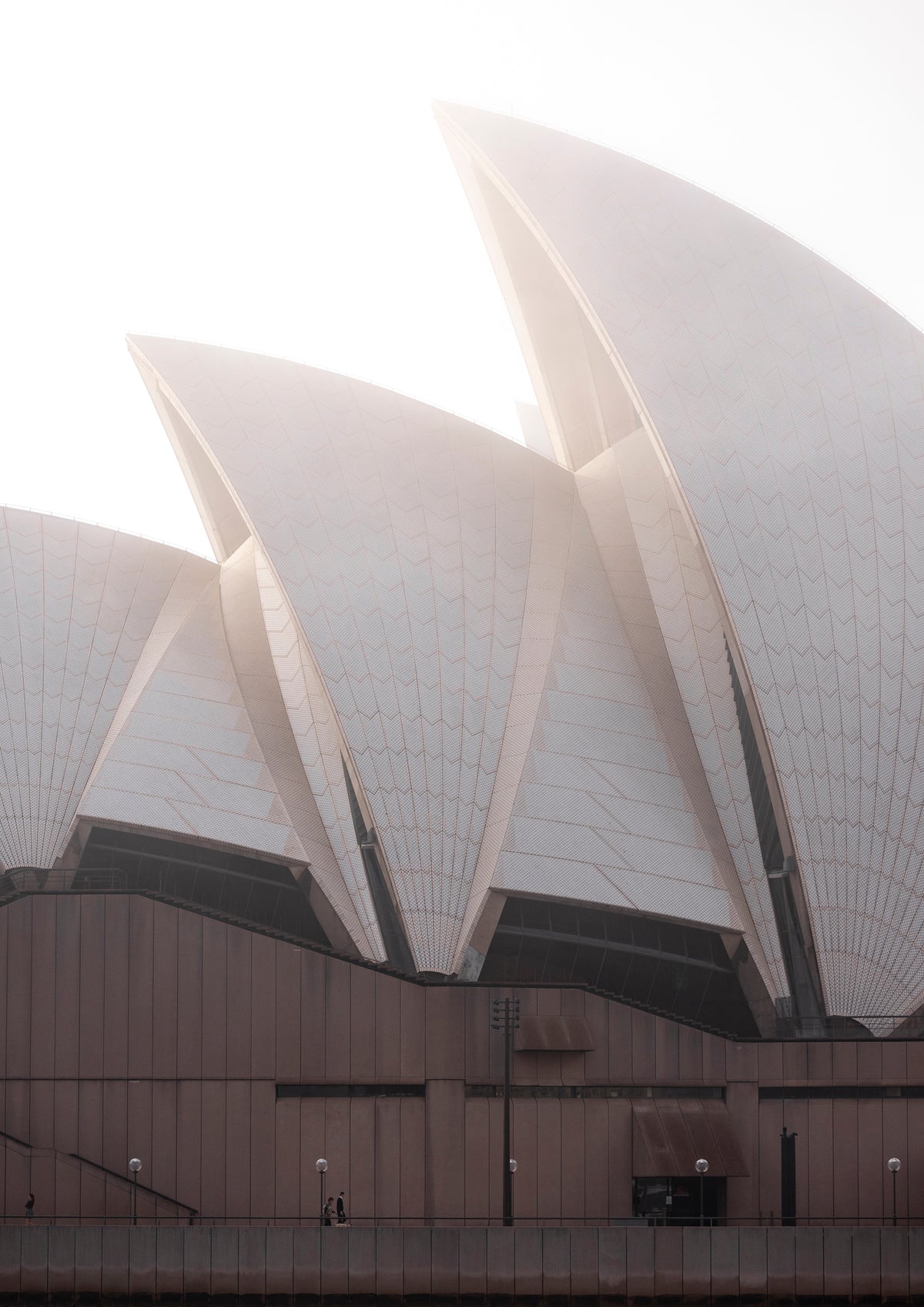The Sydney Opera House in early morning winter light, wrapped by haze